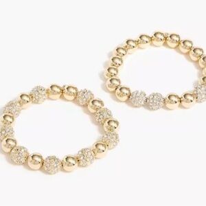J. Crew Polished Gold Tone Pavé‎ Stretch bracelets Set Of Two NEW
